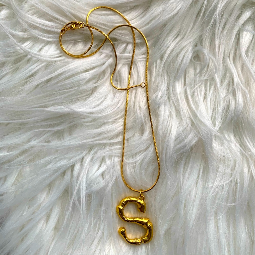 Long Gold “S” Initial Necklace With Adjustable Length And Lobster Clasp - Os